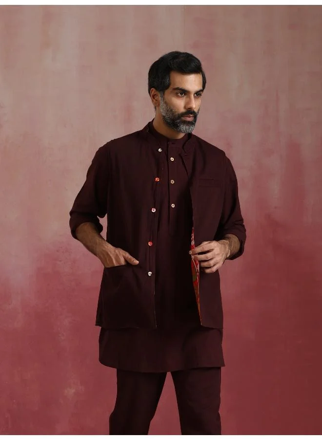 trueBrowns Men's Cola Ikat Print Cotton Reversible Nehru Jacket