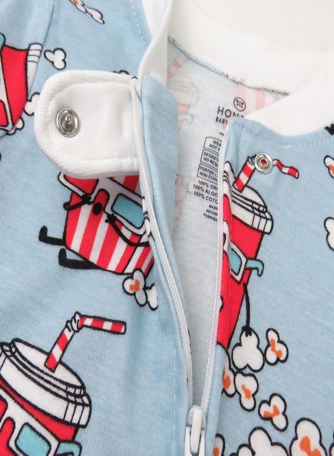 HonestBaby Non-Slip Footed Pajamas One-Piece Sleeper Zip-Front Pjs 100% Organic Cotton for Baby Boys, Cinema Snacks, 24 Months - Image 4