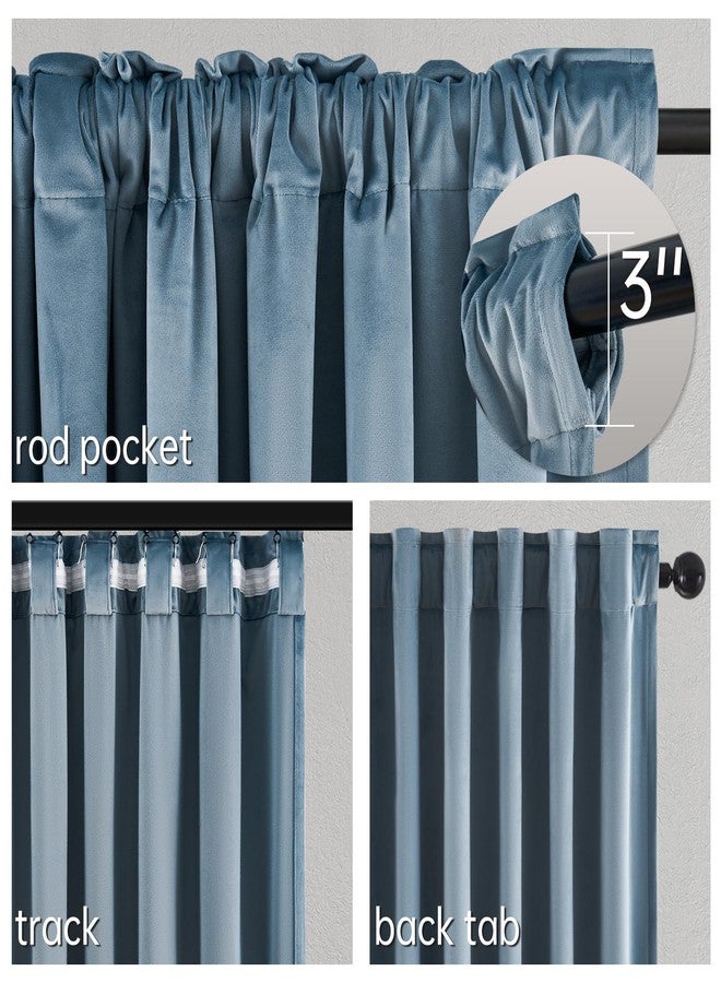 Topfinel Blue Velvet Blackout Curtains 84 Inches Long, Slate Blue Light Stone Blue Dusty Blue Room Darkening Thermal Insulated Heavy Duty Modern Back Tab Winter Drapes for Living Room Bedroom 2 Panels - Image 4