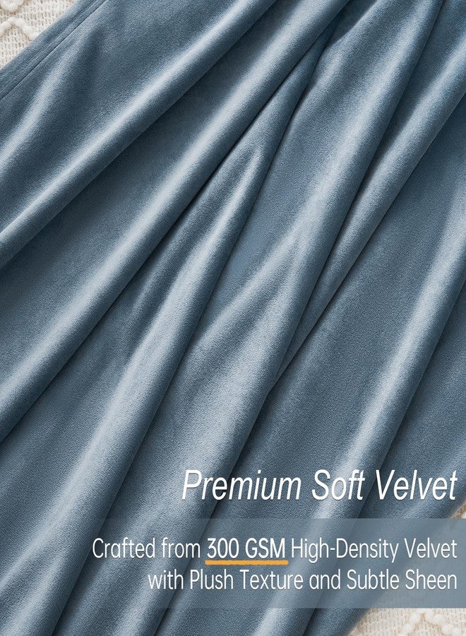 Topfinel Blue Velvet Blackout Curtains 84 Inches Long, Slate Blue Light Stone Blue Dusty Blue Room Darkening Thermal Insulated Heavy Duty Modern Back Tab Winter Drapes for Living Room Bedroom 2 Panels - Image 3
