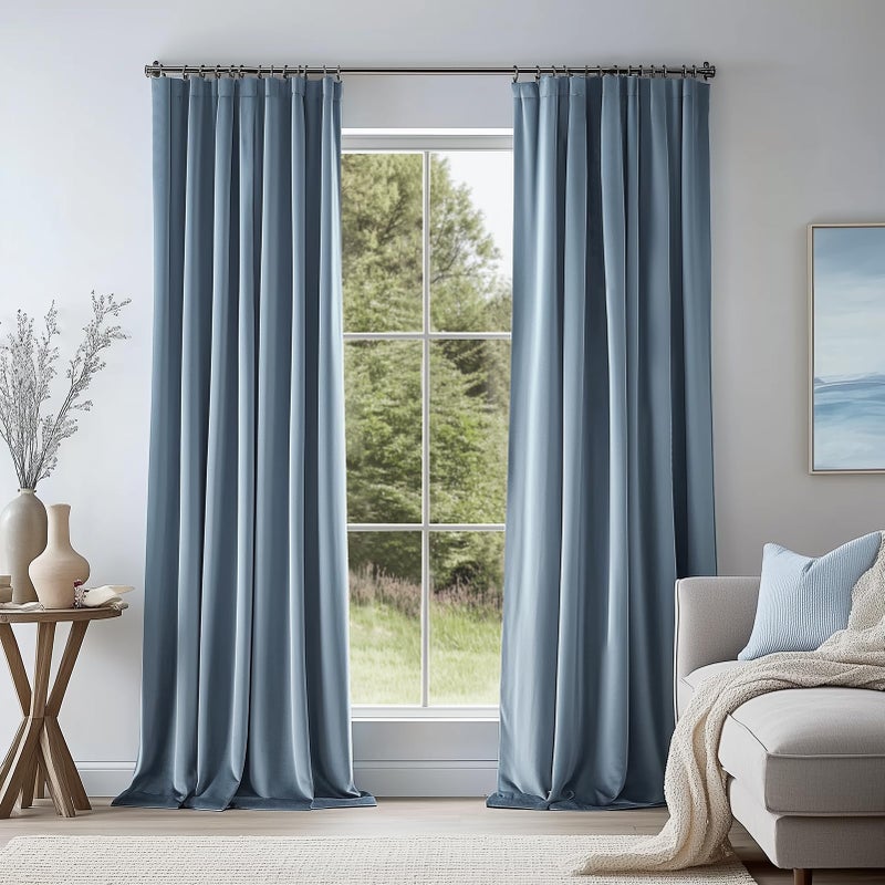 Topfinel Blue Velvet Blackout Curtains 84 Inches Long, Slate Blue Light Stone Blue Dusty Blue Room Darkening Thermal Insulated Heavy Duty Modern Back Tab Winter Drapes for Living Room Bedroom 2 Panels - Image 1