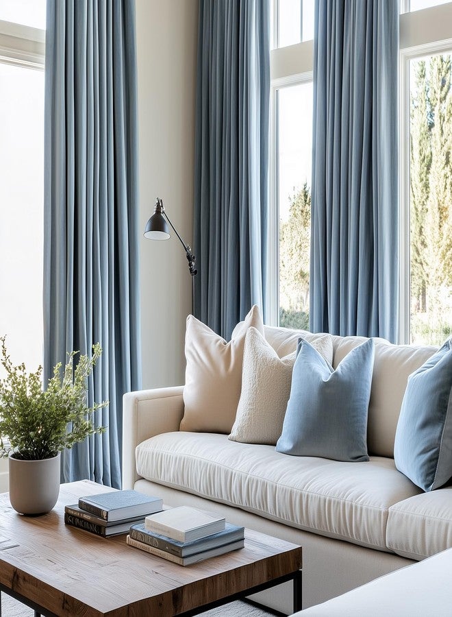 Topfinel Blue Velvet Blackout Curtains 84 Inches Long, Slate Blue Light Stone Blue Dusty Blue Room Darkening Thermal Insulated Heavy Duty Modern Back Tab Winter Drapes for Living Room Bedroom 2 Panels - Image 5