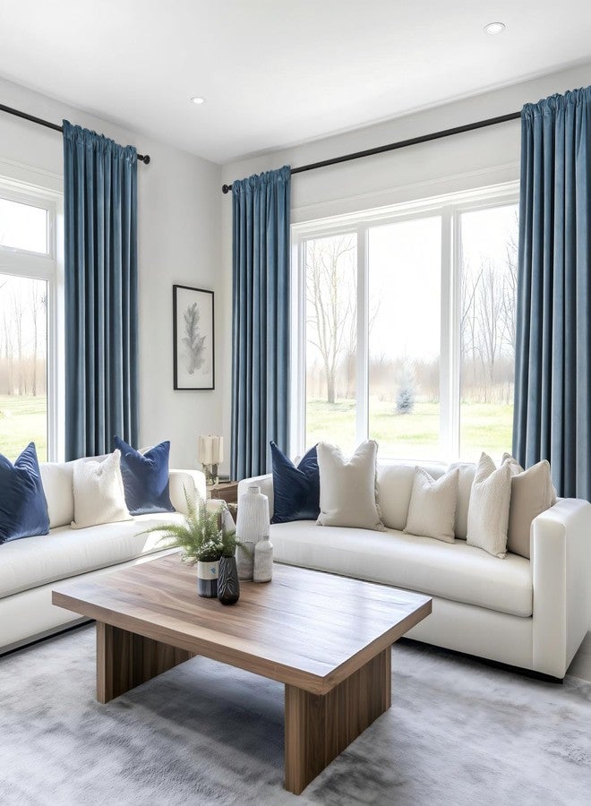 Topfinel Blue Velvet Blackout Curtains 84 Inches Long, Slate Blue Light Stone Blue Dusty Blue Room Darkening Thermal Insulated Heavy Duty Modern Back Tab Winter Drapes for Living Room Bedroom 2 Panels - Image 2
