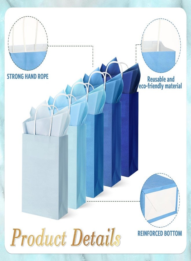 Kolldenn 50 Set Gradient Blue Gift Bags with Tissue Paper 8.27 x 5.91 x 3.15 Inch Small Paper Bags with Handles Thank You Gift for Baby Shower Bridal Shower Wedding Party Favors Goodies - Image 3
