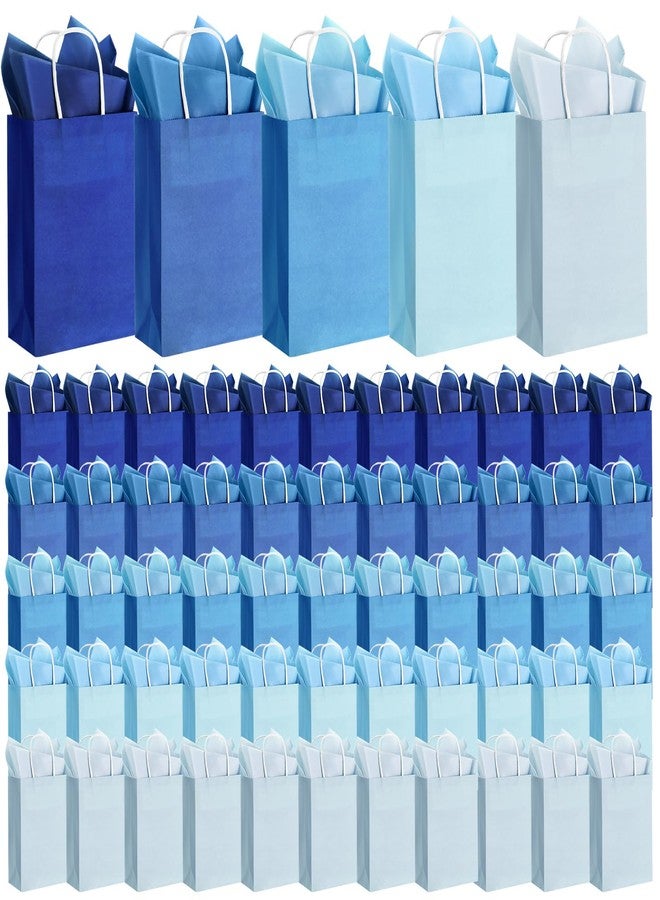 Kolldenn 50 Set Gradient Blue Gift Bags with Tissue Paper 8.27 x 5.91 x 3.15 Inch Small Paper Bags with Handles Thank You Gift for Baby Shower Bridal Shower Wedding Party Favors Goodies - Image 1