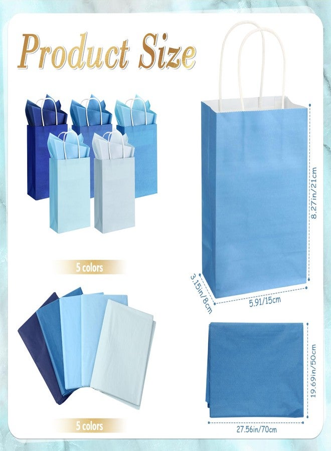 Kolldenn 50 Set Gradient Blue Gift Bags with Tissue Paper 8.27 x 5.91 x 3.15 Inch Small Paper Bags with Handles Thank You Gift for Baby Shower Bridal Shower Wedding Party Favors Goodies - Image 2