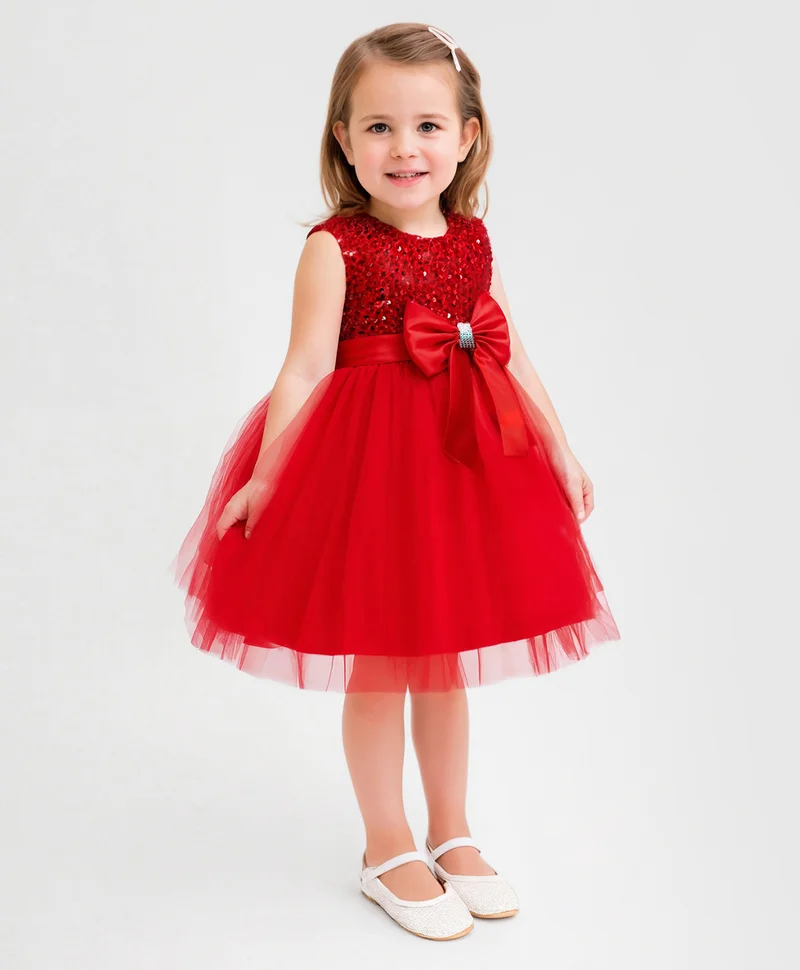 Mark & Mia Mark & Mia Sequins Embellished & Bow Detailed Sleeveless Tulle Dress - Red