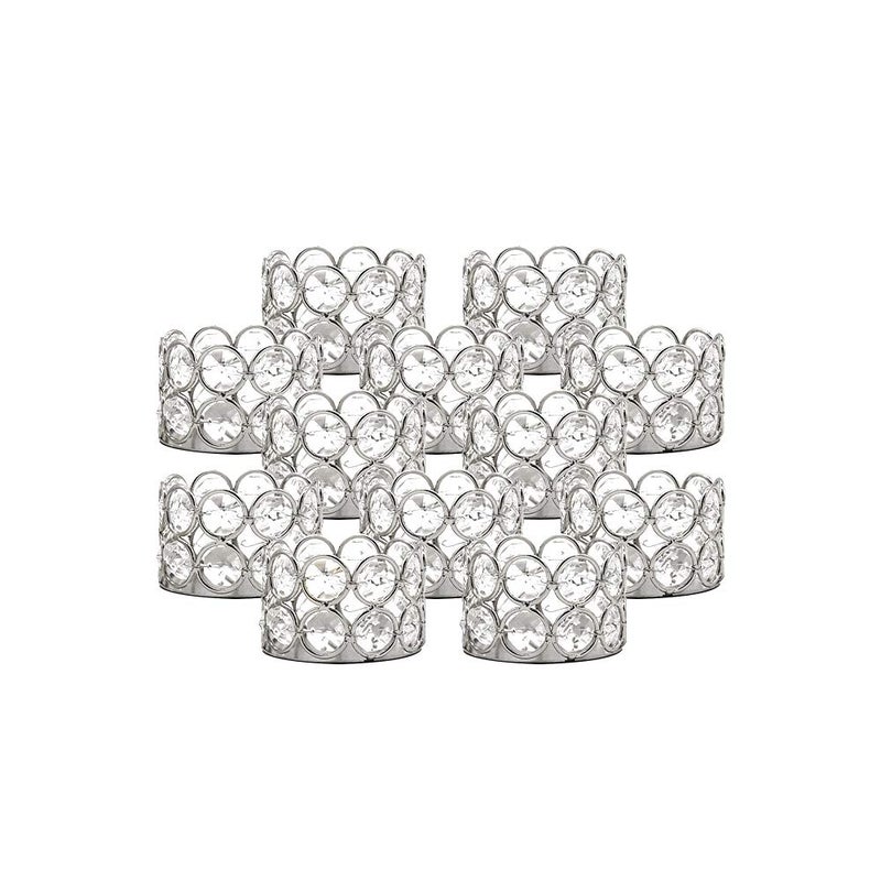 VINCIGANT Silver Crystal Tea Light Candle Holders Set of 12 for Wedding Home Table Centerpiece DecorationEaster GiftCandle Excluded