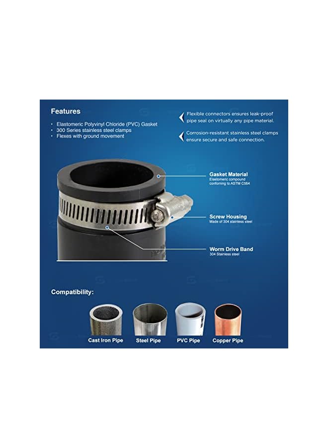 6I49 Flexible Pvc Coupling With Stainless Steel Clamps 4 Inch Black
