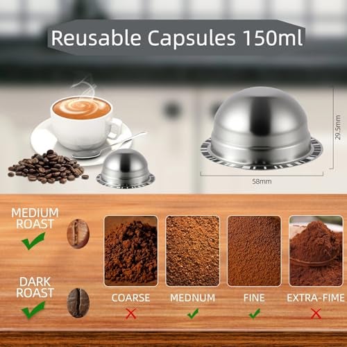 Feilifan Reusable Capsules Compatible with Nespresso Vertuo Plus/Vertuo Next/Vertuo POP, Stainless Steel Refillable Pods 150 ml/ 5.1 oz - Image 4