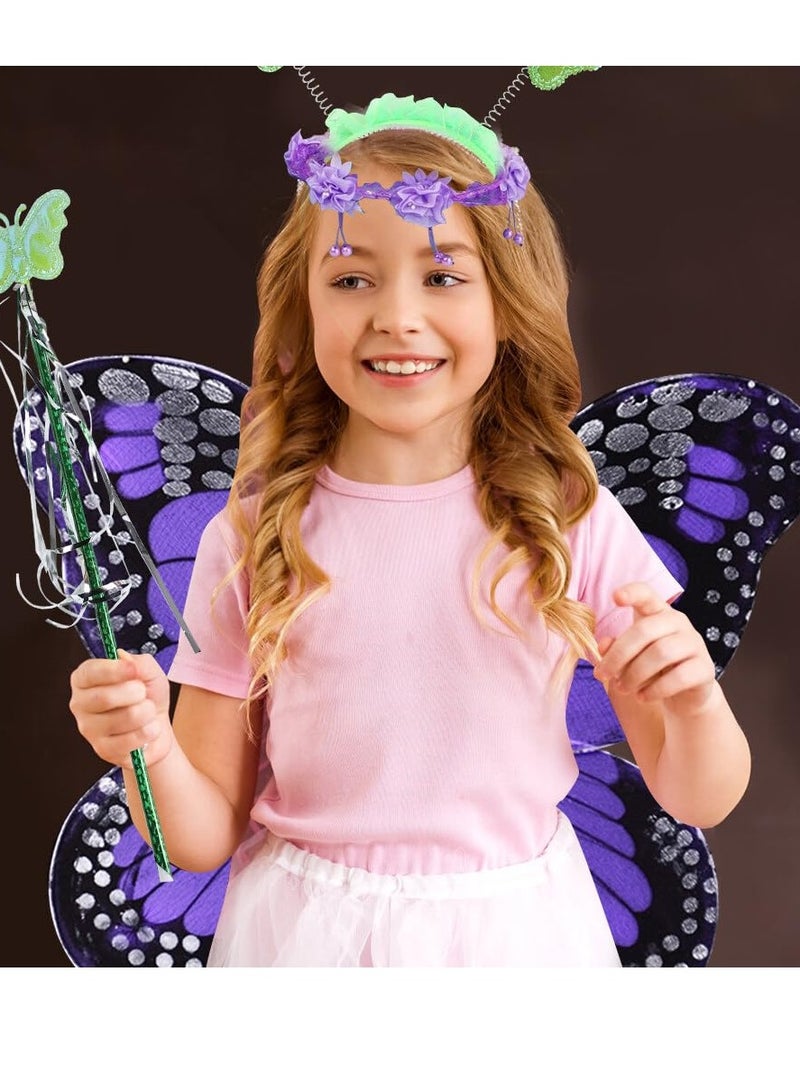 Zikra Electric Fairy Wings for Girls 5Pcs Light-Up LED Wings Luminous Dress Wings Wand Headband Perfect for Dress-Up Parties Fun Magical - Image 2