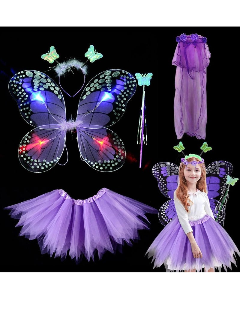 Zikra Electric Fairy Wings for Girls 5Pcs Light-Up LED Wings Luminous Dress Wings Wand Headband Perfect for Dress-Up Parties Fun Magical - Image 1