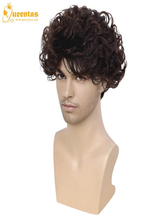 QUEENTAS Brown Men Wig Short Curly Hair Wig for Men Synthetic Costume Anime Wigs for Cosplay Daily Use - Image 3