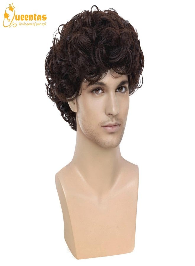 QUEENTAS Brown Men Wig Short Curly Hair Wig for Men Synthetic Costume Anime Wigs for Cosplay Daily Use - Image 4
