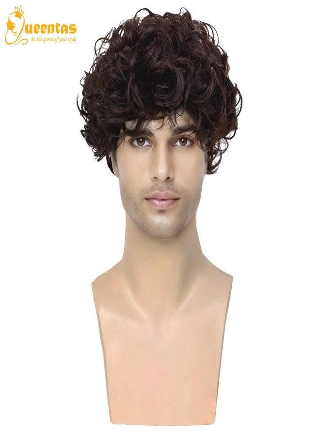 QUEENTAS Brown Men Wig Short Curly Hair Wig for Men Synthetic Costume Anime Wigs for Cosplay Daily Use - Image 2