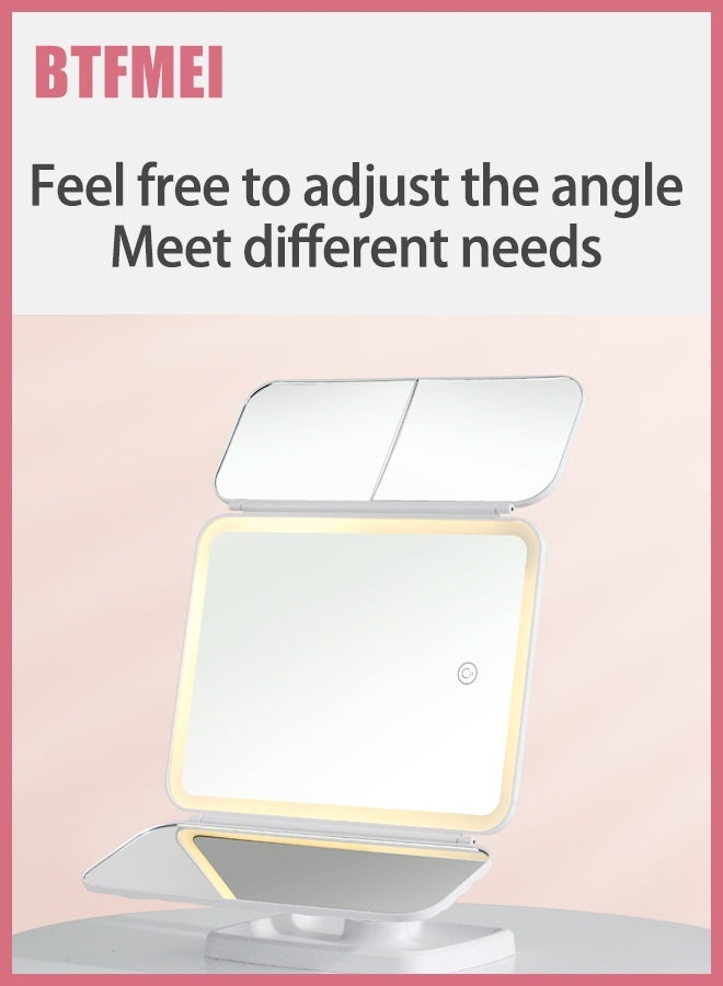 BTFMEI Tri-Fold Makeup Mirror Lights Lighted Makeup Mirror with 2x/3x Magnification,360° Rotation Portable LED Travel Vanity Mirror with 3 Light Modes and Adjustable Brightness Touch Control, Suitable for Novice Makeup Artists or Travel Essentials - Image 5