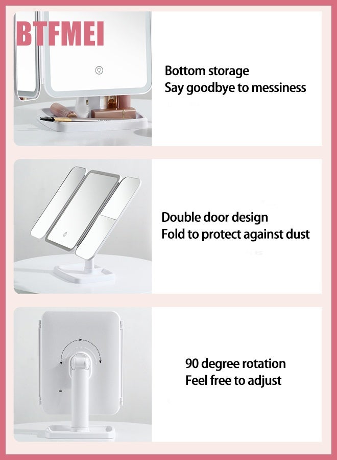 BTFMEI Tri-Fold Makeup Mirror Lights Lighted Makeup Mirror with 2x/3x Magnification,360° Rotation Portable LED Travel Vanity Mirror with 3 Light Modes and Adjustable Brightness Touch Control, Suitable for Novice Makeup Artists or Travel Essentials - Image 2