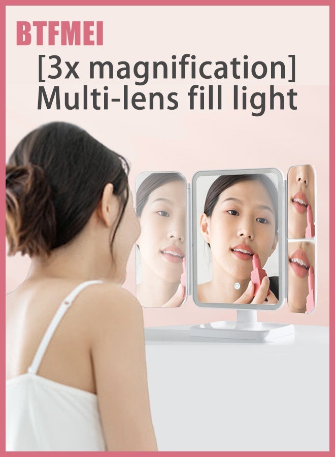 BTFMEI Tri-Fold Makeup Mirror Lights Lighted Makeup Mirror with 2x/3x Magnification,360° Rotation Portable LED Travel Vanity Mirror with 3 Light Modes and Adjustable Brightness Touch Control, Suitable for Novice Makeup Artists or Travel Essentials - Image 4