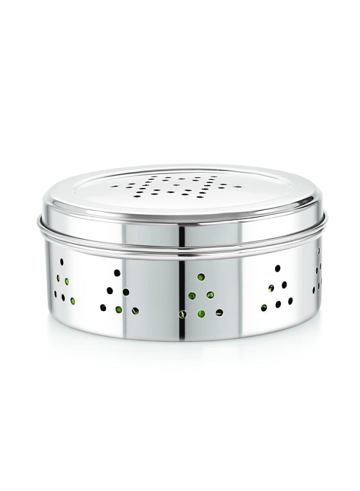 Ayda Multi-Purpose Stainless Steel Storage Container Coriander Dabba Canisters with Air Ventilation 12 cm - Image 1
