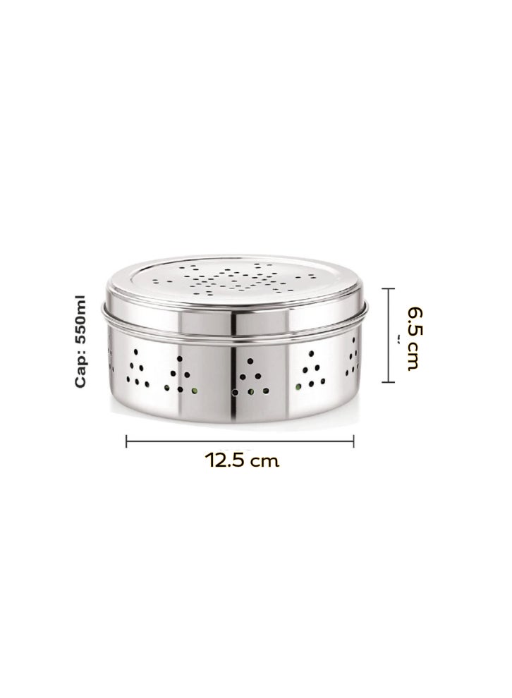 Ayda Multi-Purpose Stainless Steel Storage Container Coriander Dabba Canisters with Air Ventilation 12 cm - Image 3