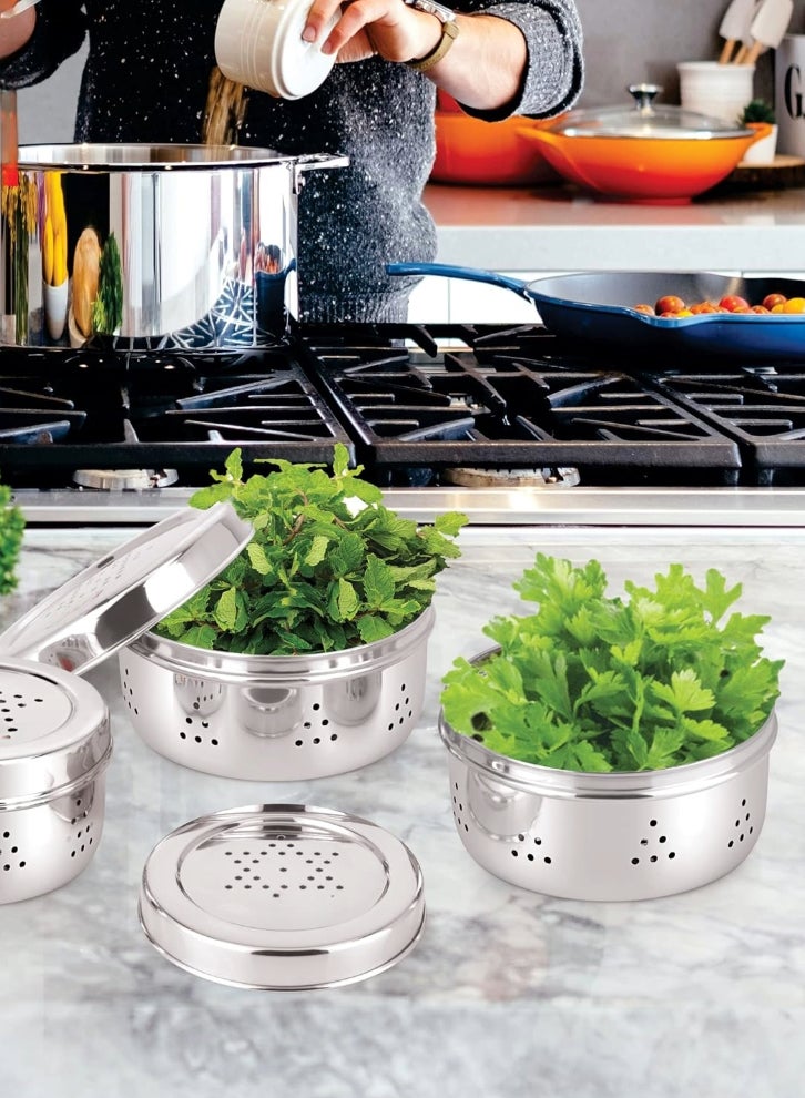 Ayda Multi-Purpose Stainless Steel Storage Container Coriander Dabba Canisters with Air Ventilation 12 cm - Image 5