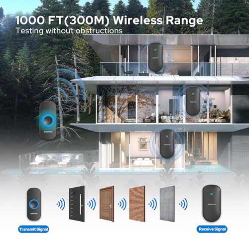 COSTAR Wireless Door Bell Kits Chime for Home Office with LED Light 300 Meter 1000 Feet Operating Range 32 Ringtones 5 Levels Volume, 1 Receiver and 1 Push Button IP44 Waterproof (Pebble T301-Black) - Image 4