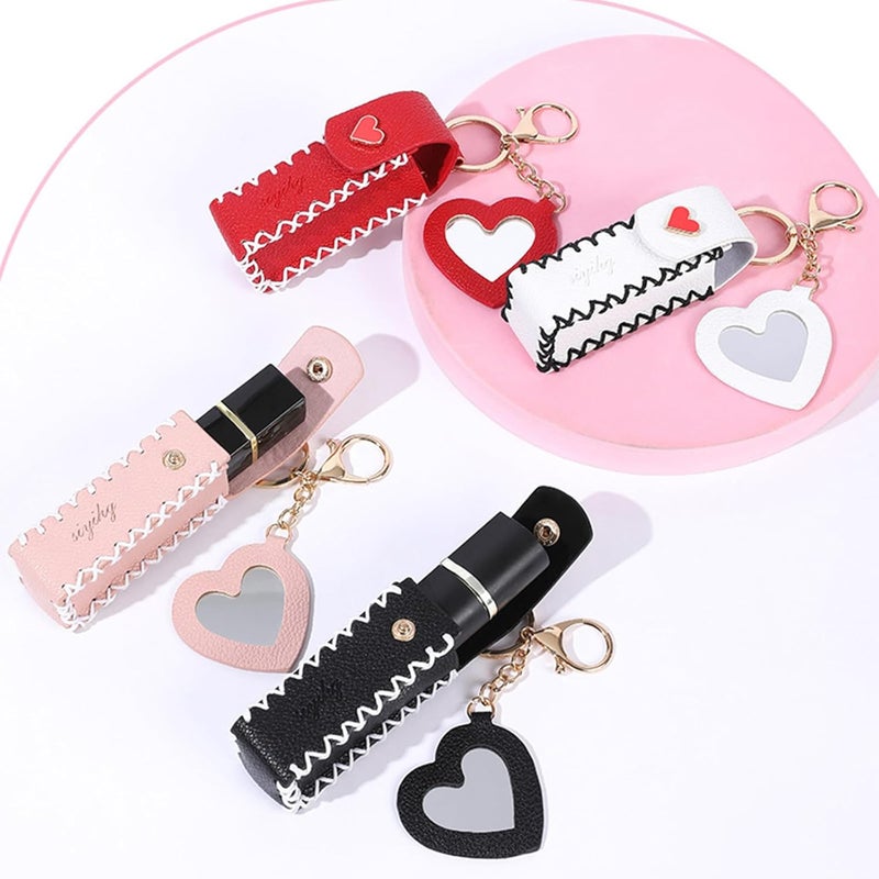 Portable Leather Lipstick Bag Makeup Pouches Lip Balm Bag Keychain Holder Lipsticks Protective Covers Bag Decoration - Image 3