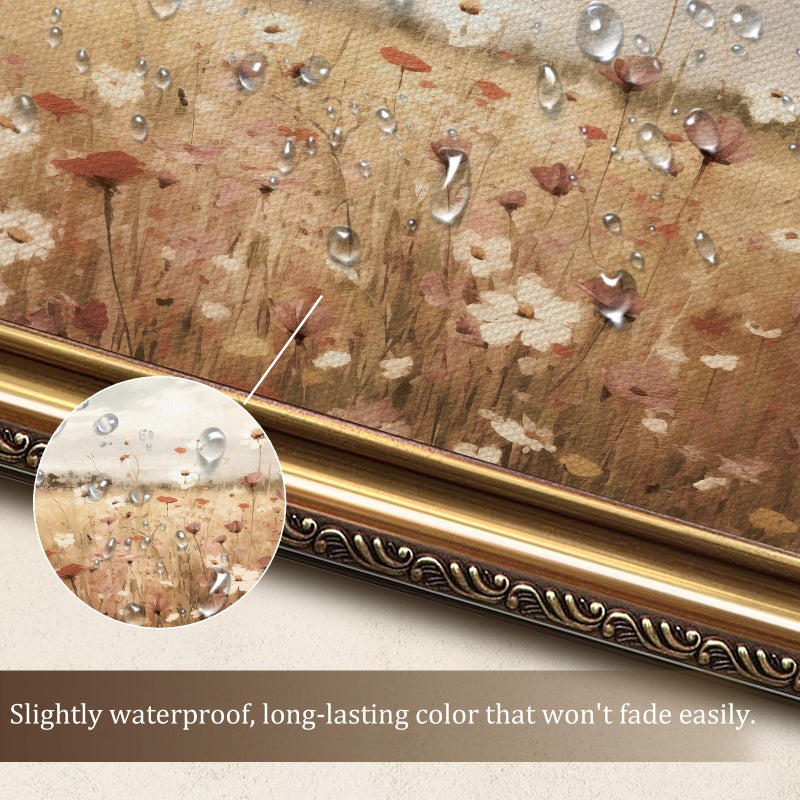 uniro Vintage Gold Framed Wall Art, Vintage Spring Floral Canvas Art Prints Painting, Antique Farmhouse Wall Decor Landscape Flower Meadow Picture, Rustic Wildflower Field Country Artwork for Bedroom, Gallary, Living Room, Office,Bathroom, Desktop Decor - 9x12Inch - Image 3