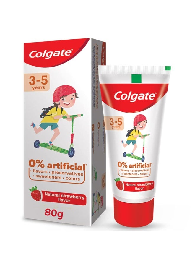 كولجيت معجون أسنان كولجيت للأطفال (3-5 سنوات)، بنكهة الفراولة الطبيعية، معجون أسنان يحمي من التسوس، خالي من النكهات الاصطناعية والمواد الحافظة والمحليات والألوان - أنبوب 80 جرام - Image 1
