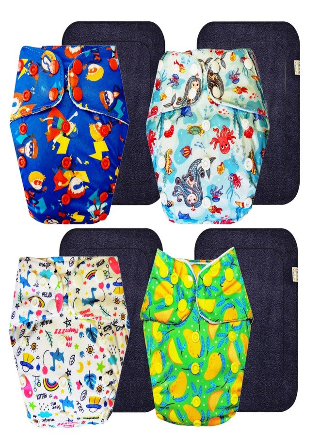 Dumbledo Premium Cloth Diaper with Black Insert (Pack of 4) | Hypoallergenic | 6-Layer Absorbent Pad | Easy to Clean | All-Day Wear | 3 Months - 3 Years | Unisex Baby - Image 1