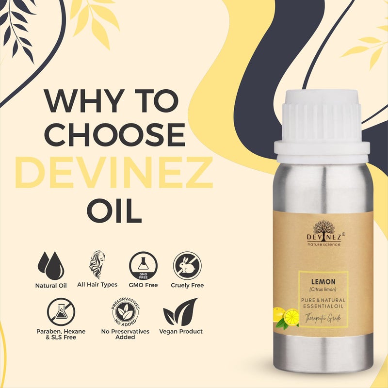 Devinez Lemon Cold Pressed Essential Oil, 100% Pure Natural & Undiluted Therapeutic grade for Face, Aromatherapy, Skin Pigmentation, Hair and Massage - 1000ml in Anodized Aluminum Bottle - Image 3