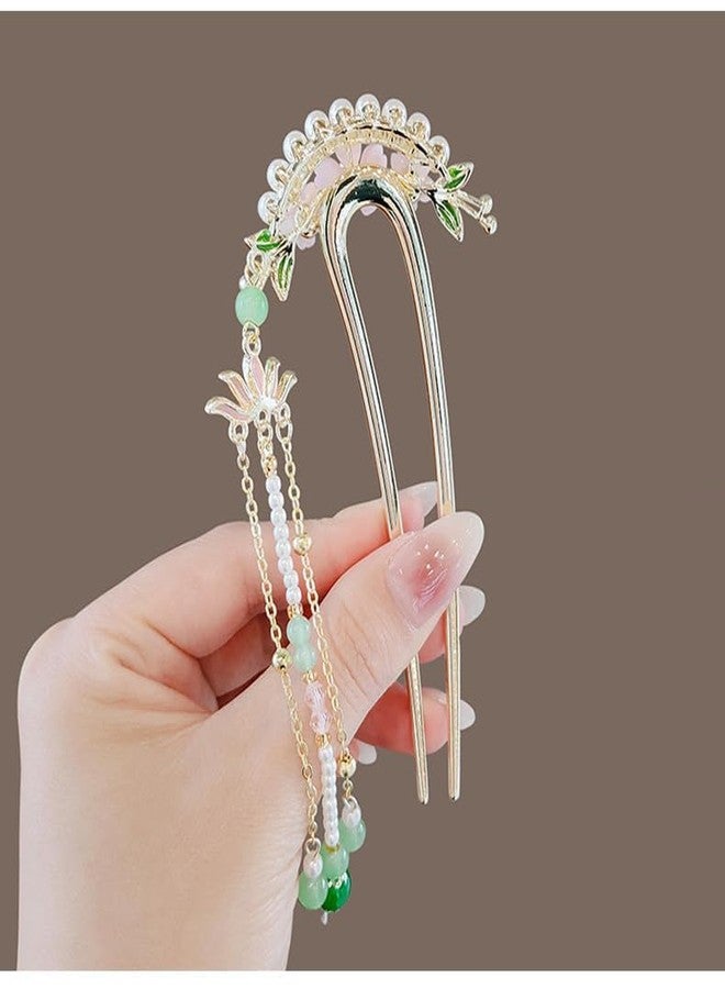 Dkriva دبوس شعر Dkriva® لتسريحة الكعكة اليهودية، دبوس شعر على شكل حرف U للنساء، دبوس شعر من سبيكة معدنية مع شرابة لؤلؤية للشعر الطويل والكثيف، إكسسوار شعر لتسريحة الشعر المرفوعة للفتيات، مشبك كعكة الشعر على شكل عيدان طعام - قطعة واحدة - Image 4