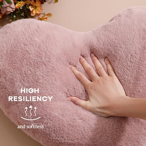 EastTree Heart Pillows Dusty Pink Heart Shaped Pillows Love Throw Pillows Gifts Soft Faux Rabbit Fur Cute Pillows Women Girls Kid Room Decor 10x13 Inch - Image 3