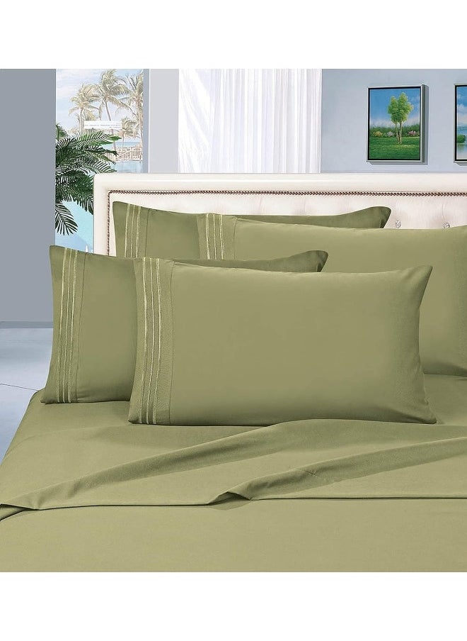 MattRest MattRest Luxury Silky-Soft 1800 Series Premium Collection - Wrinkle-Free 4-Piece Bed Sheet Set, Deep Pocket up to 16 inch, Full Sage/Green  - Image 1