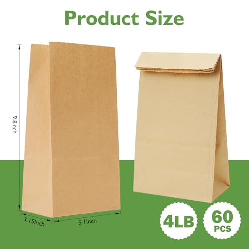 Homrelaxy 60 Pcs 4LB Paper Lunch Bags 51x32x98 Inch Kraft Paper Bags Brown Paper Bag for Snacks Sandwiches Crafts Gift Bags - Image 3