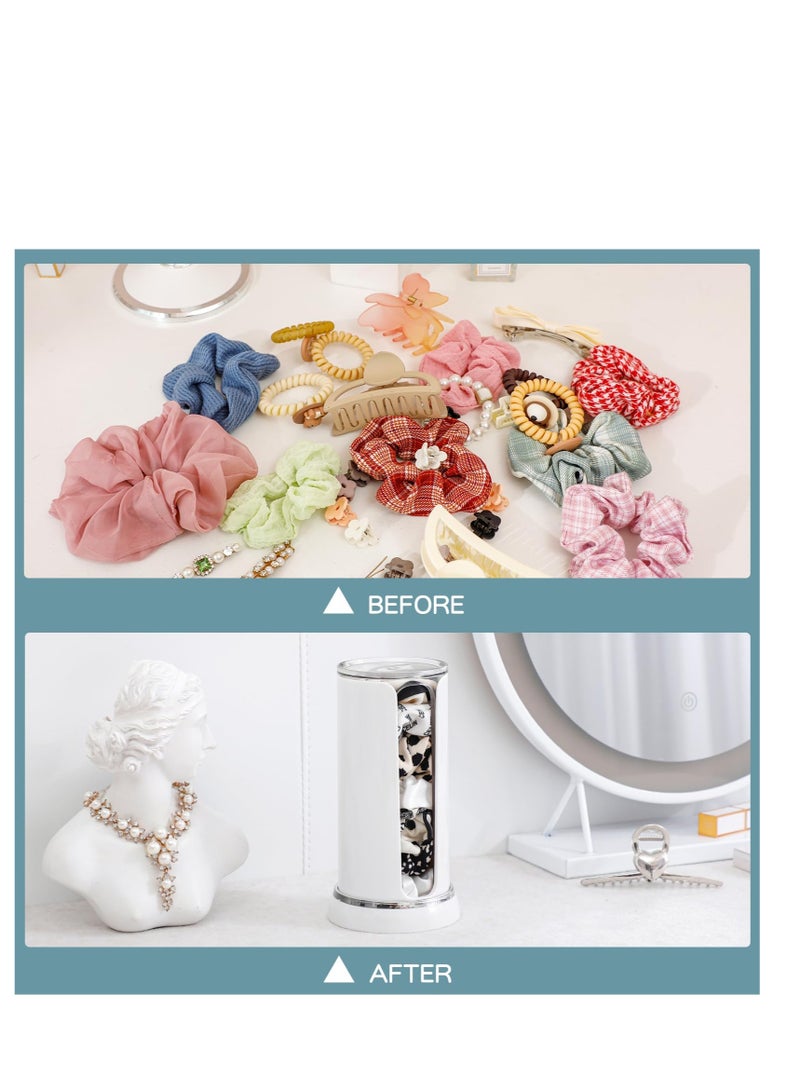 Excefore Plastic Portable Scrunchie Holder, Double Barrel Design Hair Tie Accessories Stand, Clear Scrunchie Holder Stand, Hair Ties Display Organizer, for Women Teen Girls (White) - Image 5