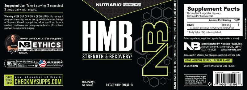 NutraBio HMB Supplement Amino Acid Hmb HMB Supplements for Men HMB 1000mg 120 Capsules - Image 5