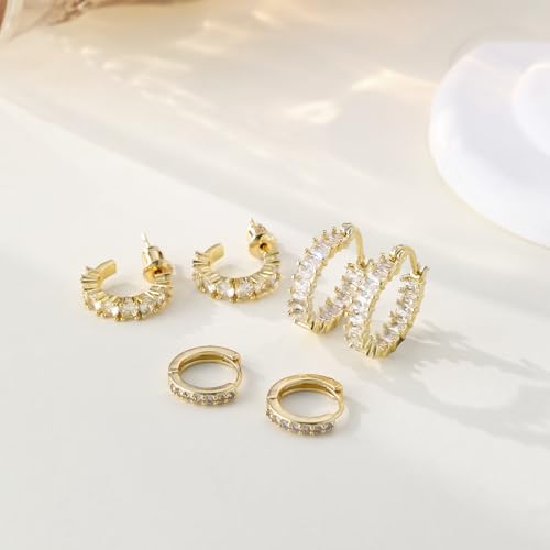 Rotnso Gold Hoop Earrings Set for Women Trendy, 14K Gold Plated Chunky Hypoallergenic Small Diamond Cartilage Hoops Cute Cubic Zirconia Dangle Earrings Jewelry Gifts - Image 5