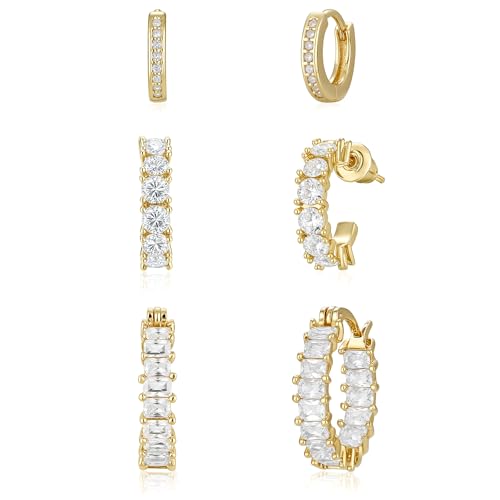 Rotnso Gold Hoop Earrings Set for Women Trendy, 14K Gold Plated Chunky Hypoallergenic Small Diamond Cartilage Hoops Cute Cubic Zirconia Dangle Earrings Jewelry Gifts - Image 1