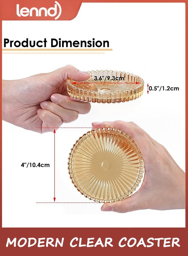 LENND Modern Clear Coaster Set of 5- Glass Coasters for Drinks Crystal Coasters Round Cup Coasters Coffee Table Decor for Office, Kitchen, Bar, Dining Room, Living Room, Patio(Amber) - Image 3