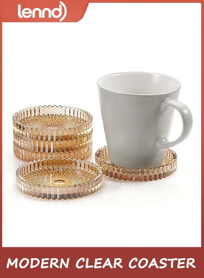 LENND Modern Clear Coaster Set of 5- Glass Coasters for Drinks Crystal Coasters Round Cup Coasters Coffee Table Decor for Office, Kitchen, Bar, Dining Room, Living Room, Patio(Amber) - Image 5