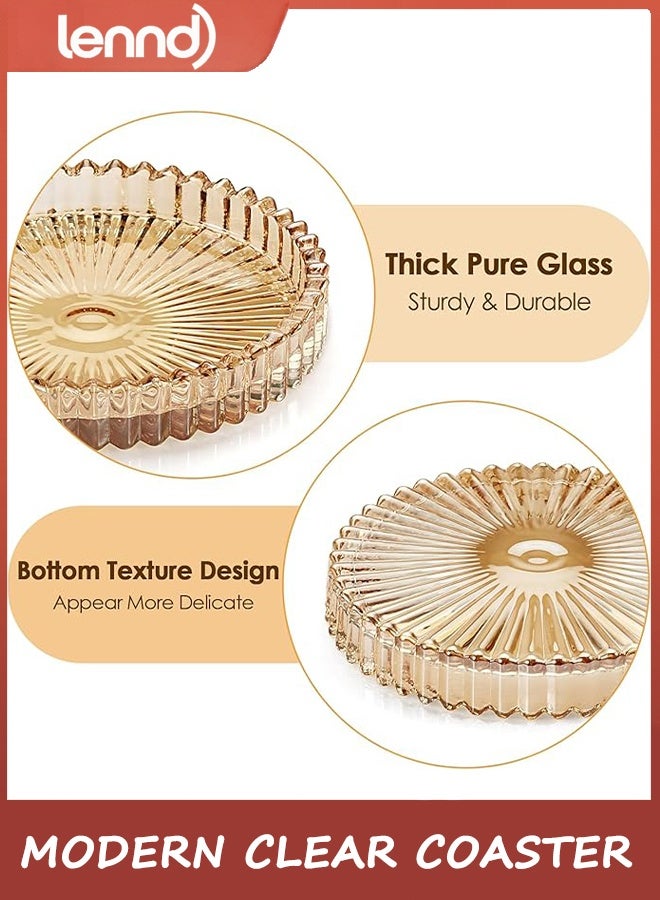 LENND Modern Clear Coaster Set of 5- Glass Coasters for Drinks Crystal Coasters Round Cup Coasters Coffee Table Decor for Office, Kitchen, Bar, Dining Room, Living Room, Patio(Amber) - Image 2