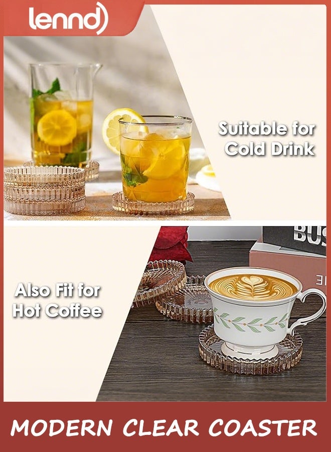 LENND Modern Clear Coaster Set of 5- Glass Coasters for Drinks Crystal Coasters Round Cup Coasters Coffee Table Decor for Office, Kitchen, Bar, Dining Room, Living Room, Patio(Amber) - Image 4