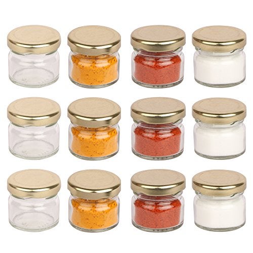 Pure Source India Empty Refillable Multipurpose Cosmetic Glass Pot Mason Jar with Gold Lid for Body Cream for home Beauty Parlor Etc. (31 ML Glass Jar) Set Of 12 PCS - Image 1