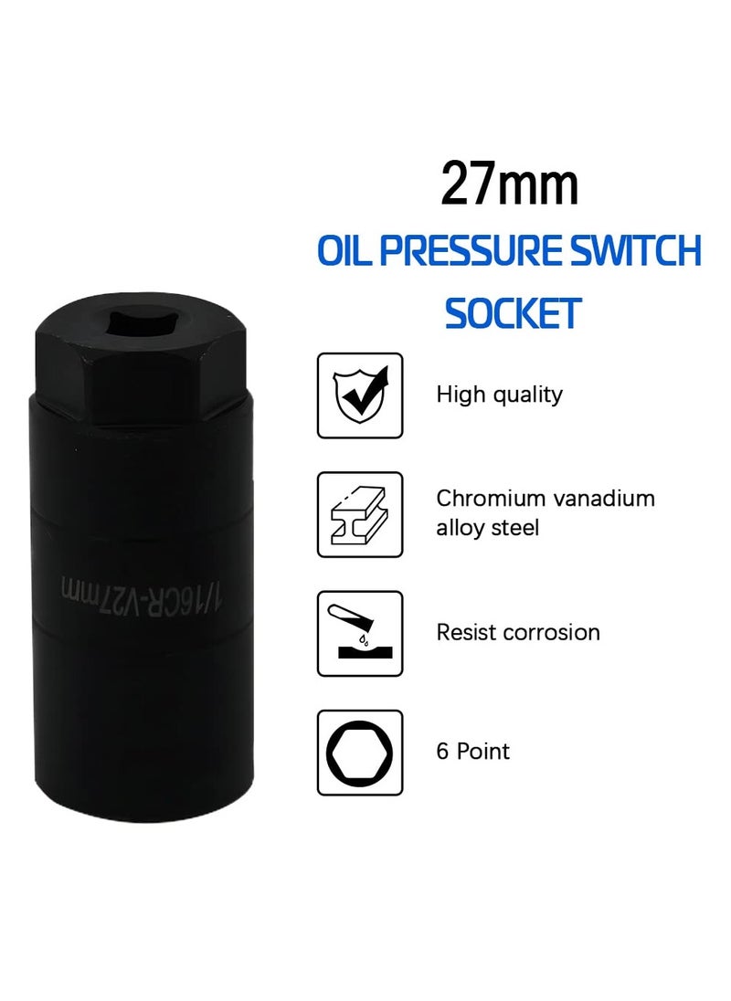 Excefore - Oil Pressure Switch Socket, 3/8" Drive or 1 1/8" hex, Oil Pressure Sending Unit Fits 1 1/16" Switches, Up to 2 5/8" Long, Oil Pressure Switches, Oil Pressure Sending Socket - Image 1
