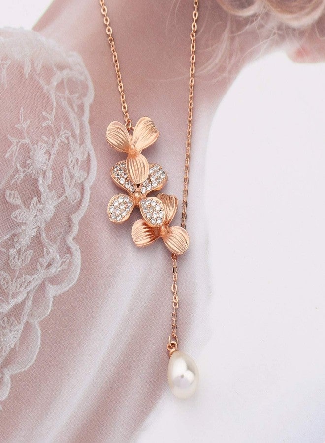 BNQL Orchid Flower Necklace Bracelet with Teardrop Pearl Wedding Jewelry Bridesmaids Gifts (Orchid Flower Necklace Card) - Image 5