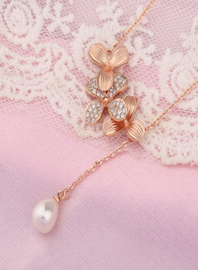 BNQL Orchid Flower Necklace Bracelet with Teardrop Pearl Wedding Jewelry Bridesmaids Gifts (Orchid Flower Necklace Card) - Image 4