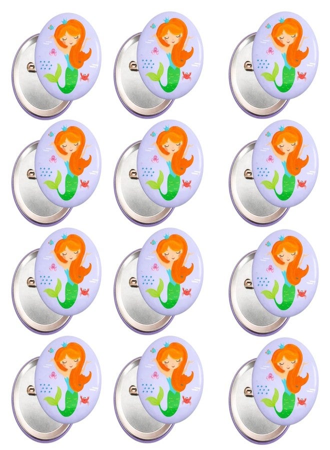 AMYCAUR Mermaid Theme Pin Badge Brooch For Kids Cute Cartoon Safety Pin Badge For School, Backpack, T-Shirts & Return Gifts School Giveway Item Kanjak Gift - 58mm (12 Pcs) - Image 1