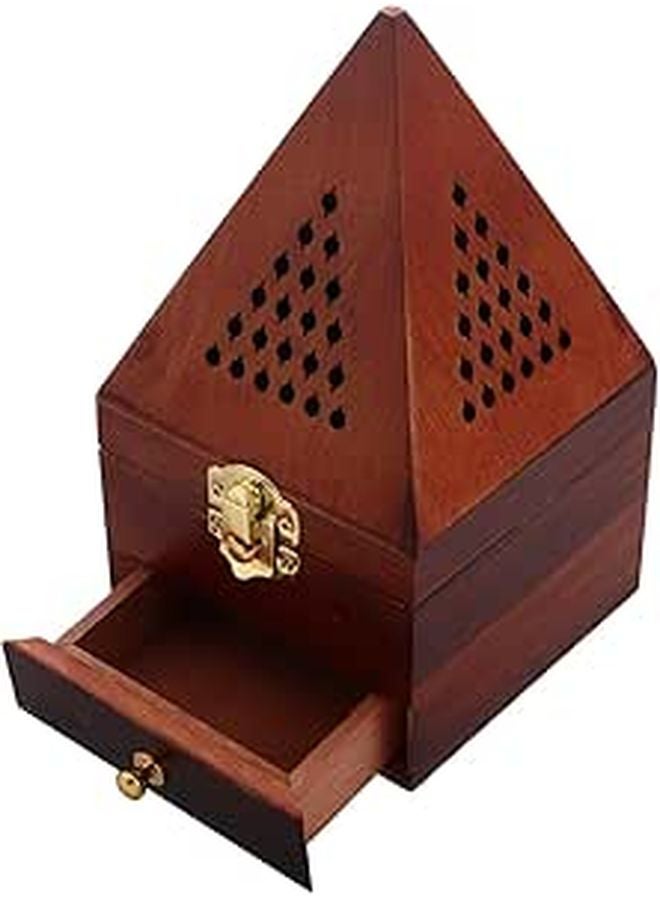 Vintage Chinese Wooden Incense Burner Hollow Pyramid Design Wine Red Aromatherapy Box - Image 1