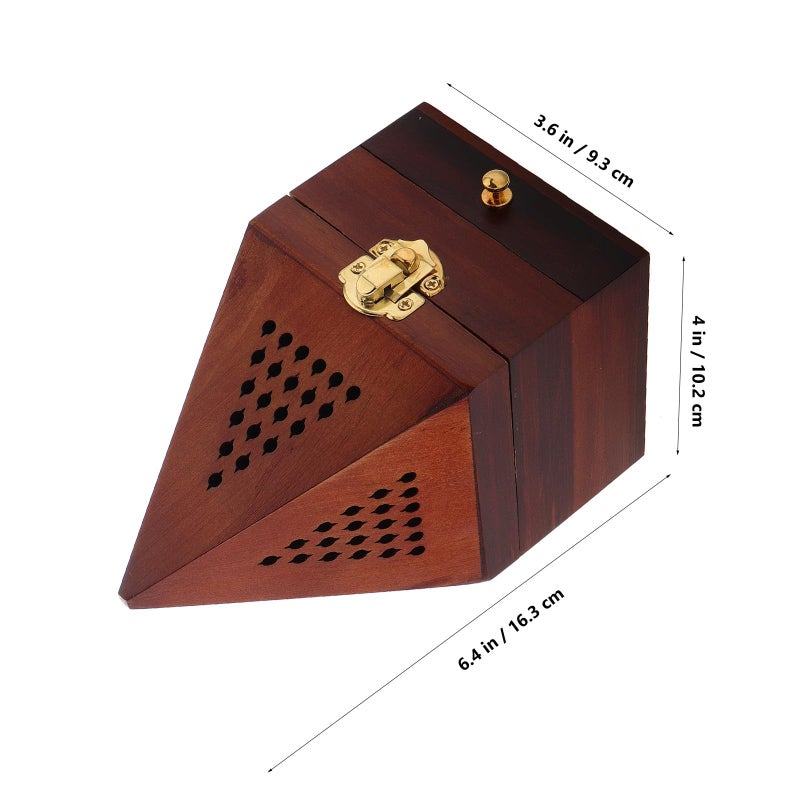 Vintage Chinese Wooden Incense Burner Hollow Pyramid Design Wine Red Aromatherapy Box - Image 3